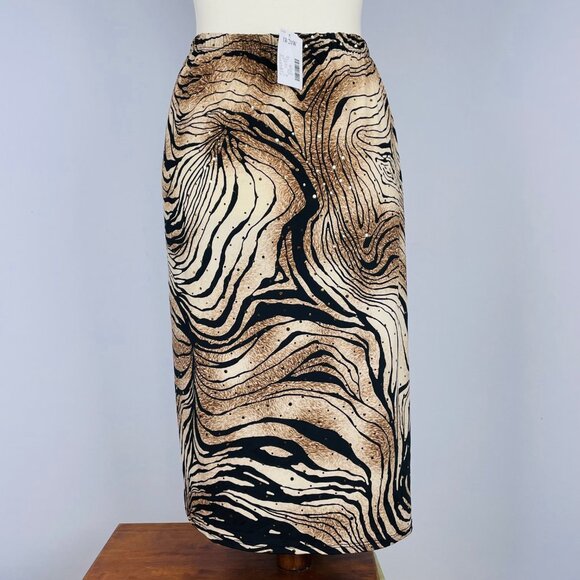NWT Essentials Midi Skirt Sz 18W 20W Zebra Abstract Artsy Stretch Gold Bling - Picture 4 of 6